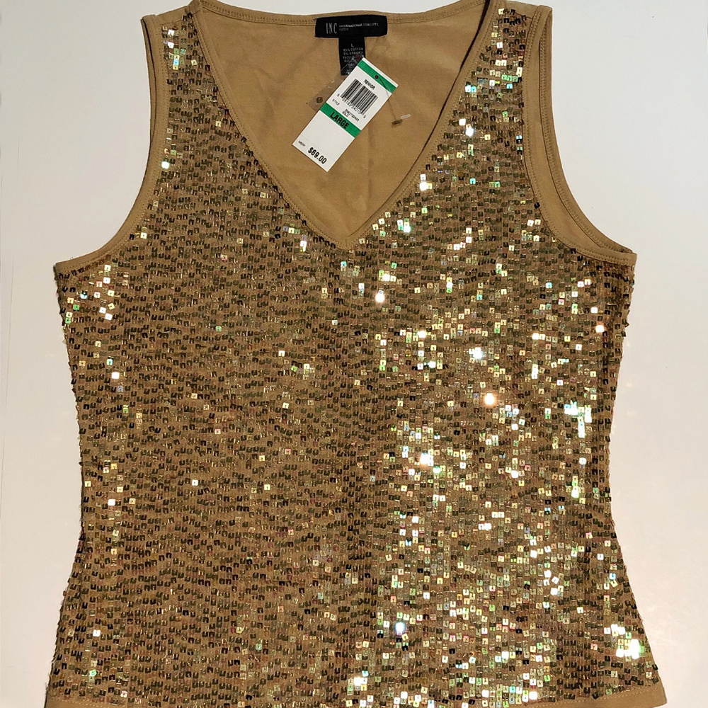 I.N.C Cami Sequin Top Cotton/Spandex Petit